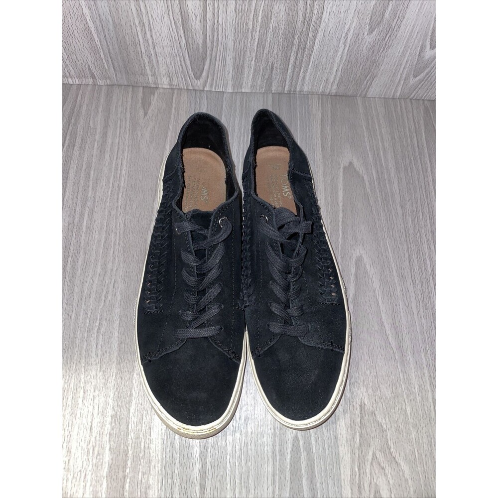 Preowned TOM'S Women's Lenox Casual Shoe Black Suede Lace Up Shoes Size 8
